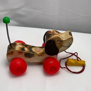 Vintage 1968 Fisher-Price Little Snoopy Pull Along Puppy Dog Toy - Red and Green